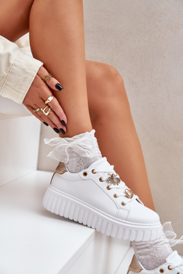 Tenisky model obuvi Dámske Z Przypinkami biela farba Grelesi