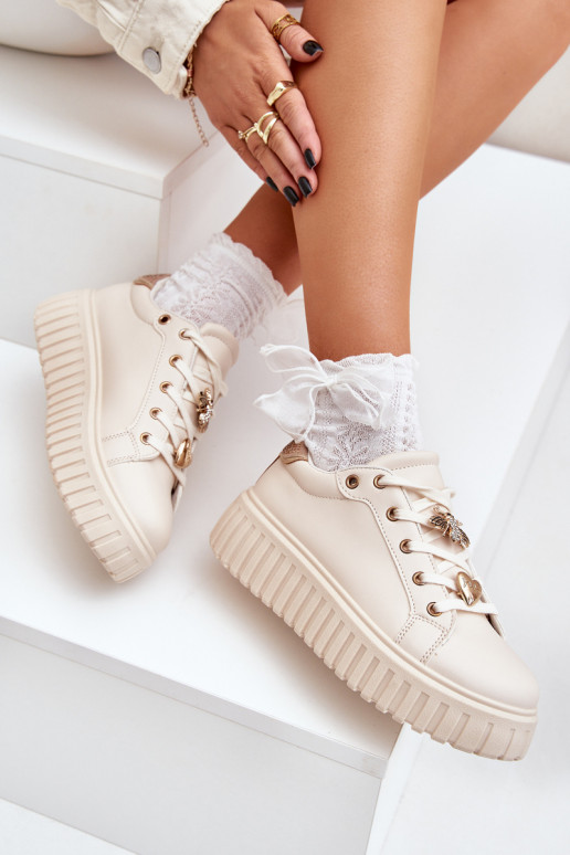 Tenisky model obuvi Dámske Z Przypinkami béžová Grelesi