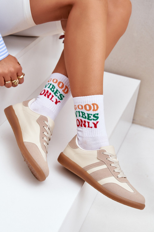 Nízka Tenisky model obuvi Dámske z eko kože béžová Nonalorin