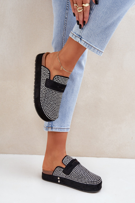 Dámske papuče Zdobené Cyrkoniami s platformou čierna Deorani