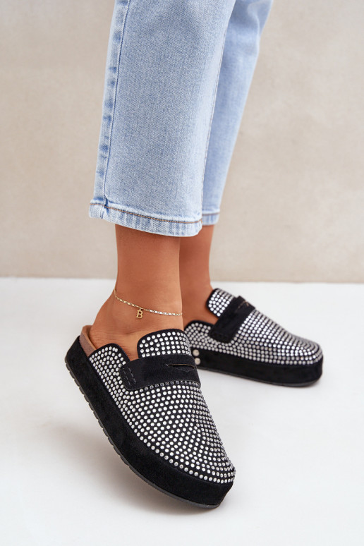 Dámske papuče Zdobené Cyrkoniami s platformou čierna Deorani