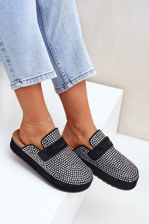 Dámske papuče Zdobené Cyrkoniami s platformou čierna Deorani