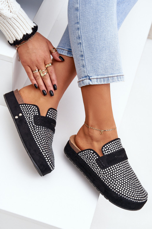 Dámske papuče Zdobené Cyrkoniami s platformou čierna Deorani