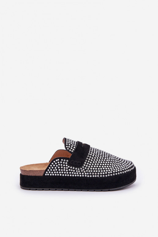 Dámske papuče Zdobené Cyrkoniami s platformou čierna Deorani