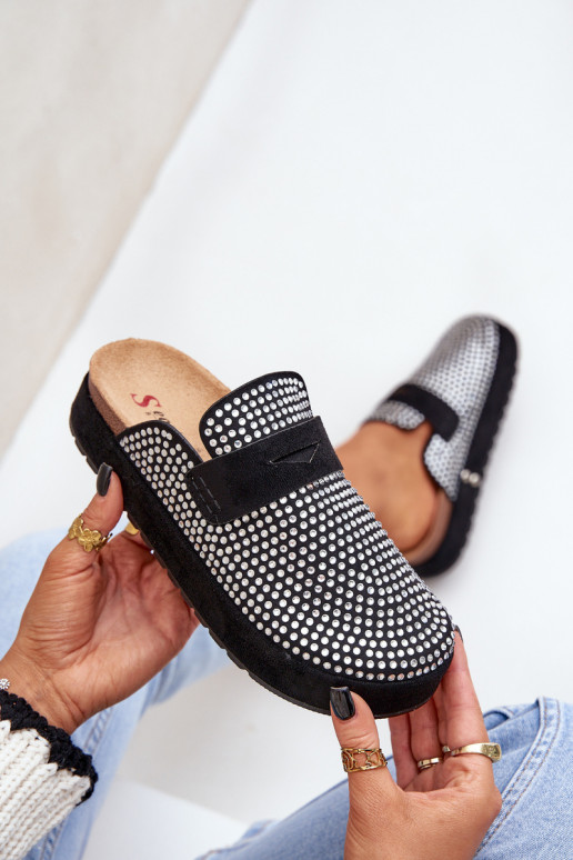 Dámske papuče Zdobené Cyrkoniami s platformou čierna Deorani