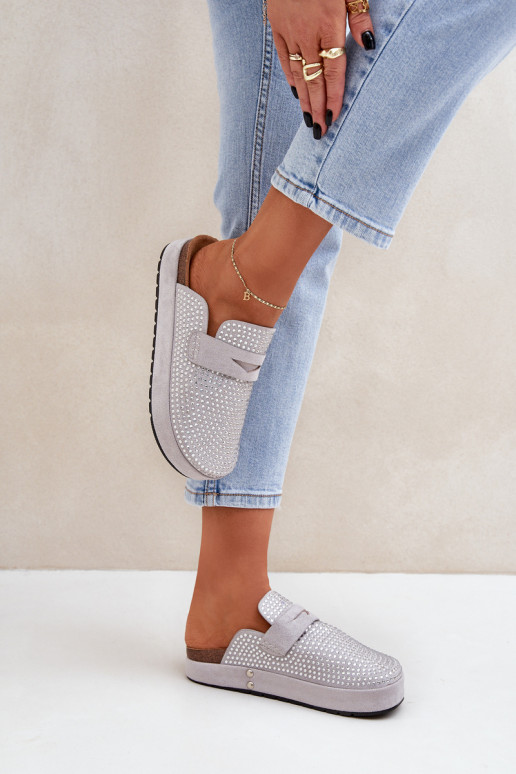 Dámske papuče Zdobené Cyrkoniami s platformou sivá Deorani