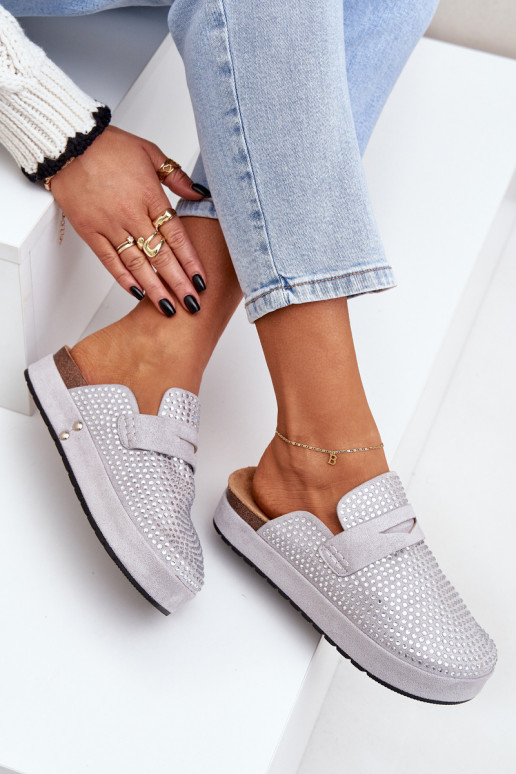 Dámske papuče Zdobené Cyrkoniami s platformou sivá Deorani