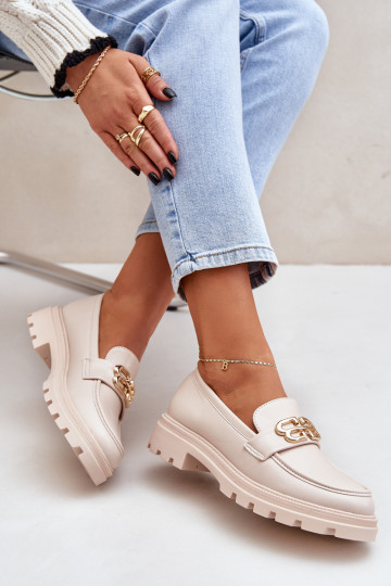 dámske mokasíny Ze zlatej farbym Detalem béžová Trionna