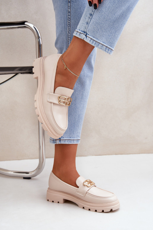 dámske mokasíny Ze zlatej farbym Detalem béžová Trionna