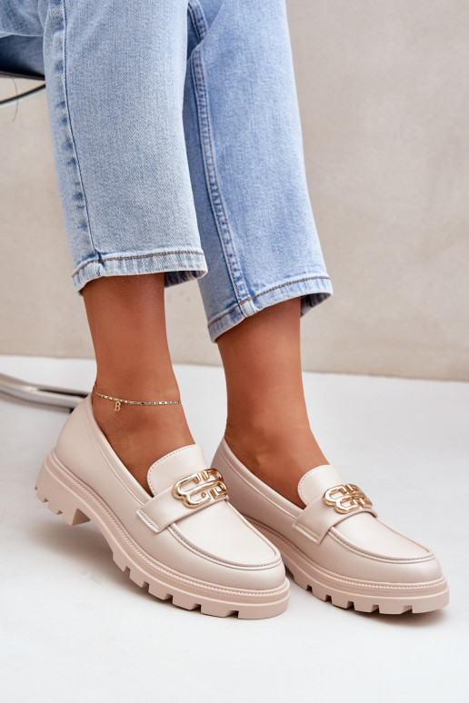 dámske mokasíny Ze zlatej farbym Detalem béžová Trionna