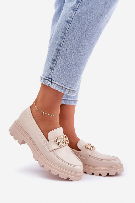 dámske mokasíny Ze zlatej farbym Detalem béžová Trionna