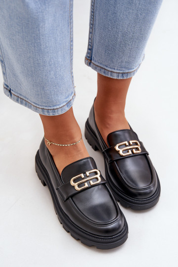 dámske mokasíny Ze zlatej farbym Detalem čierna Trionna