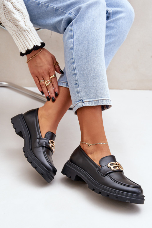 dámske mokasíny Ze zlatej farbym Detalem čierna Trionna