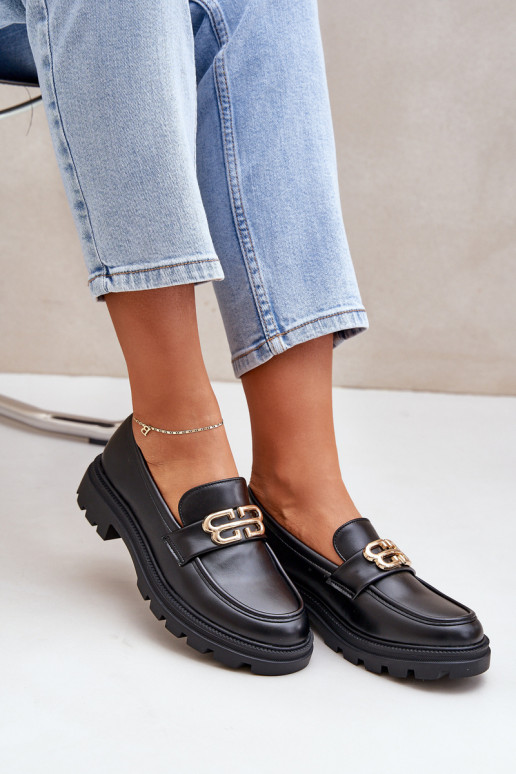 dámske mokasíny Ze zlatej farbym Detalem čierna Trionna