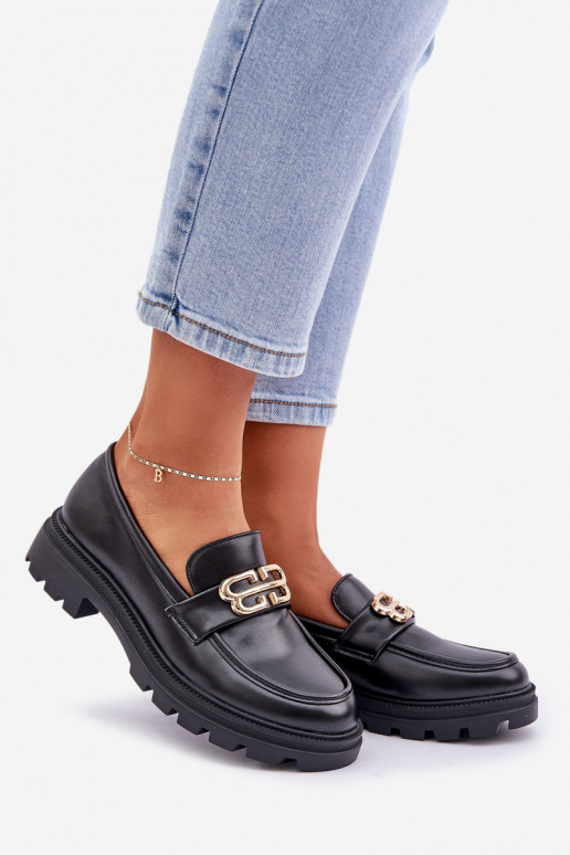 dámske mokasíny Ze zlatej farbym Detalem čierna Trionna