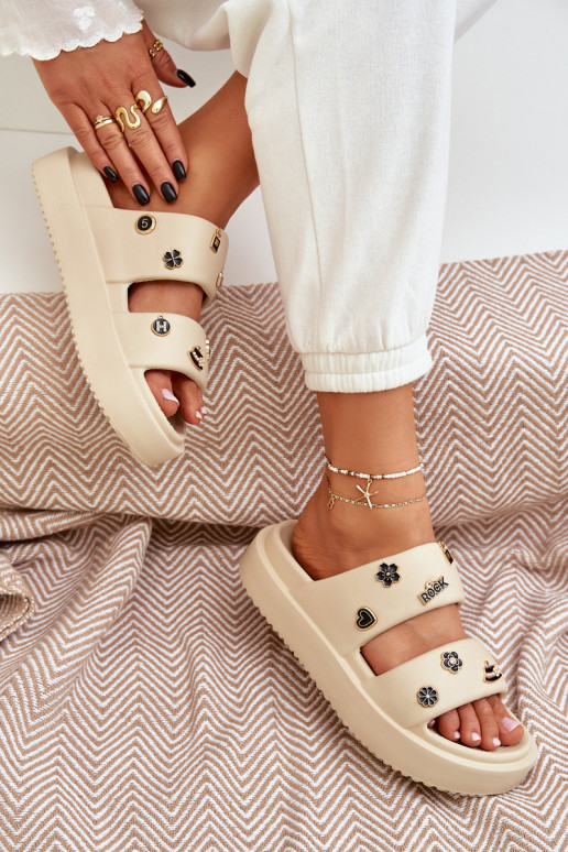 Ľahké papuče Dámske papuče Z Przypinkami béžová Ravanala Ľahké papuče Dámske papuče Z Przypinkami béžová Ravanala