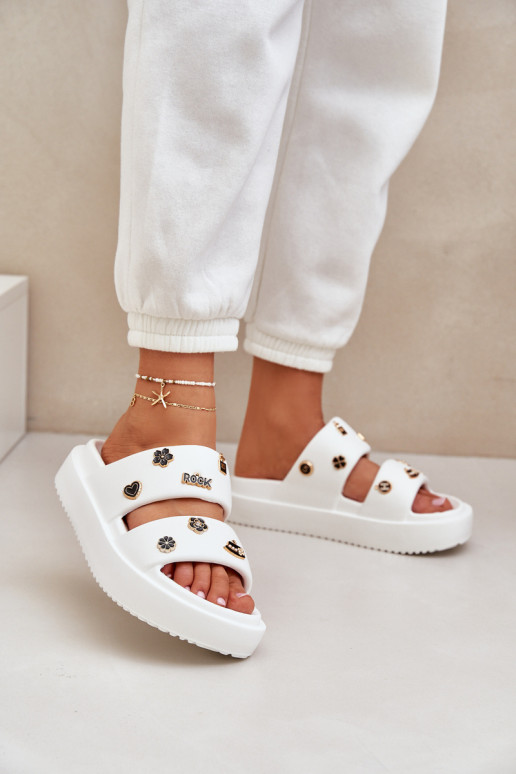 Ľahké papuče Dámske papuče Z Przypinkami biela farba Ravanala Ľahké papuče Dámske papuče Z Przypinkami biela farba Ravanala