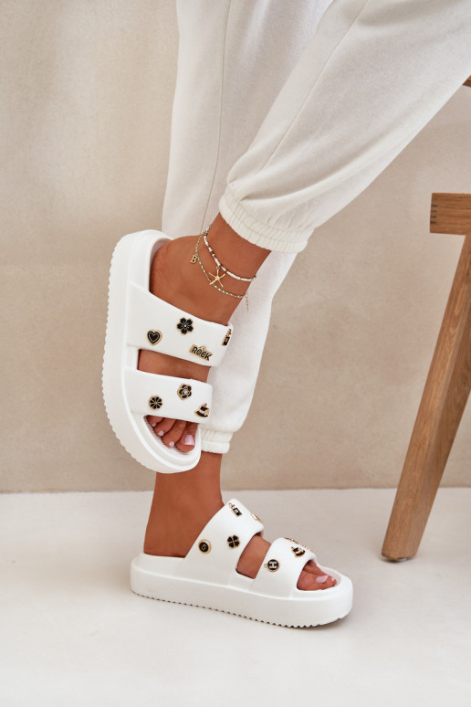 Ľahké papuče Dámske papuče Z Przypinkami biela farba Ravanala Ľahké papuče Dámske papuče Z Przypinkami biela farba Ravanala