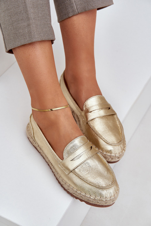 Espadrilky S JutoInou Plecionką Zapnuté rovnej podrážke zlatej farby Shilova Espadrilky S JutoInou Plecionką Zapnuté rovnej podrážke zlatej farby Shilova