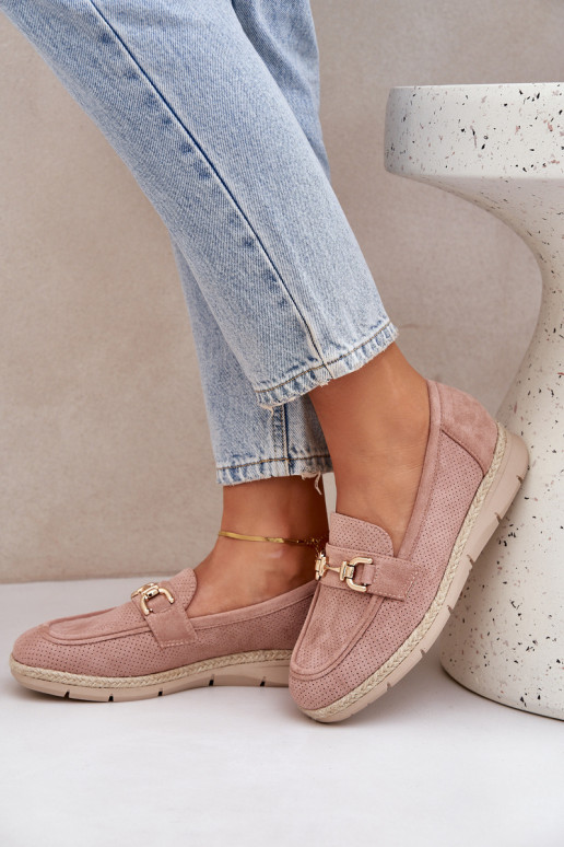 s prvkami prelamovania Mokasíny Ze zlatej farbym Detalem I JutoIną Plecionką Ružová Lainer s prvkami prelamovania Mokasíny Ze zlatej farbym Detalem I JutoIną Plecionką Ružová Lainer