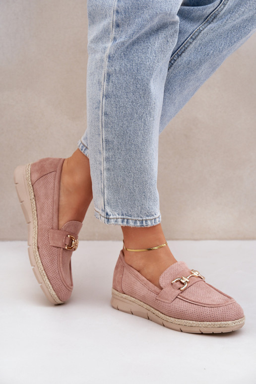 s prvkami prelamovania Mokasíny Ze zlatej farbym Detalem I JutoIną Plecionką Ružová Lainer s prvkami prelamovania Mokasíny Ze zlatej farbym Detalem I JutoIną Plecionką Ružová Lainer