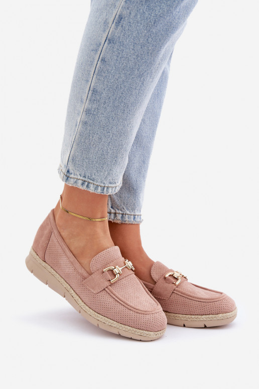 s prvkami prelamovania Mokasíny Ze zlatej farbym Detalem I JutoIną Plecionką Ružová Lainer s prvkami prelamovania Mokasíny Ze zlatej farbym Detalem I JutoIną Plecionką Ružová Lainer