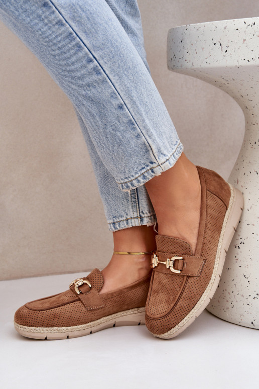 s prvkami prelamovania Mokasíny Ze zlatej farbym Detalem I JutoIną Plecionką Hnedá farba Lainer