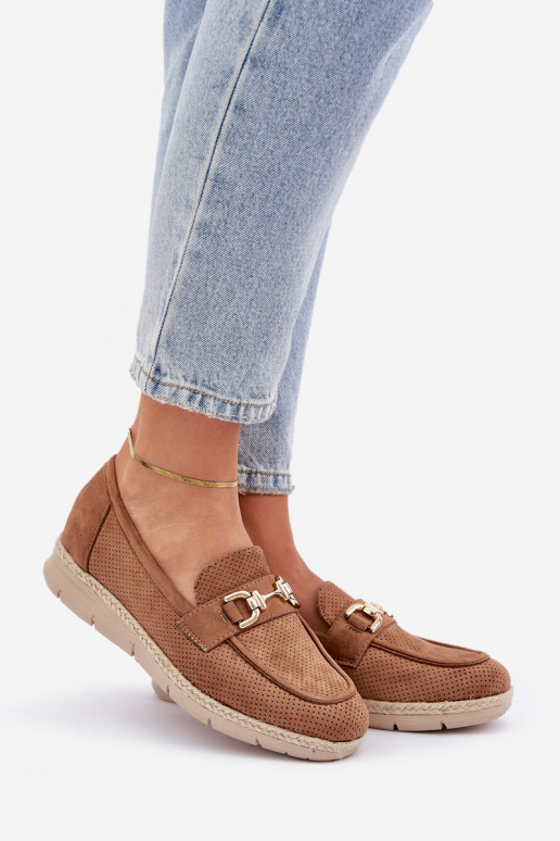 s prvkami prelamovania Mokasíny Ze zlatej farbym Detalem I JutoIną Plecionką Hnedá farba Lainer