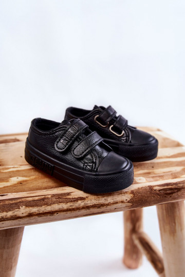 Detská kožená voľnočasová obuv s lepeným zapínaním BIG STAR KK374054 black
