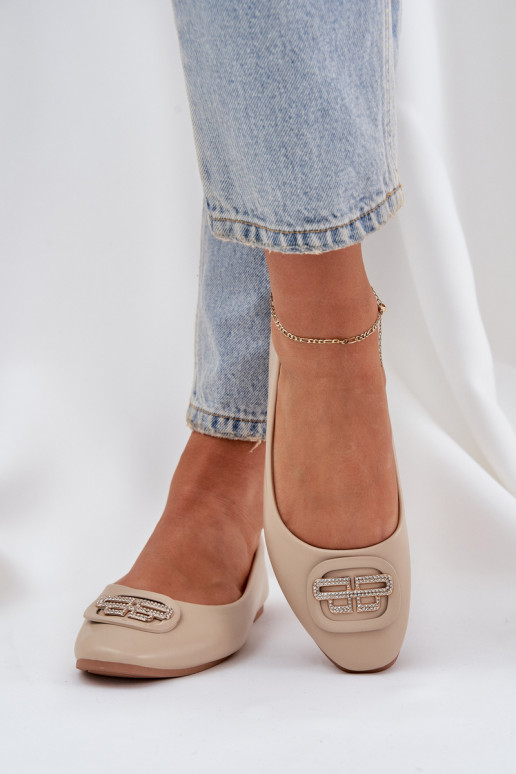 Balerínky Zapnuté rovnej podrážke s ozdobami béžová Ainoria
