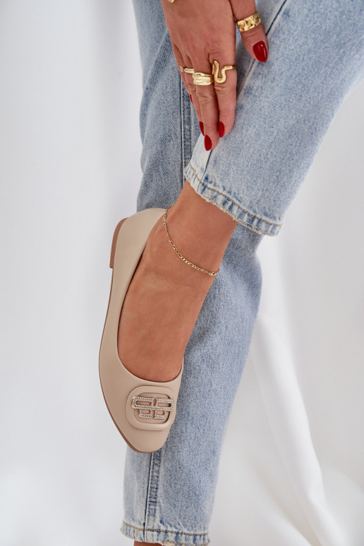 Balerínky Zapnuté rovnej podrážke s ozdobami béžová Ainoria