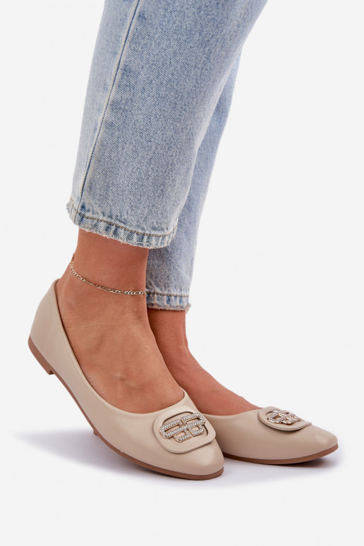 Balerínky Zapnuté rovnej podrážke s ozdobami béžová Ainoria