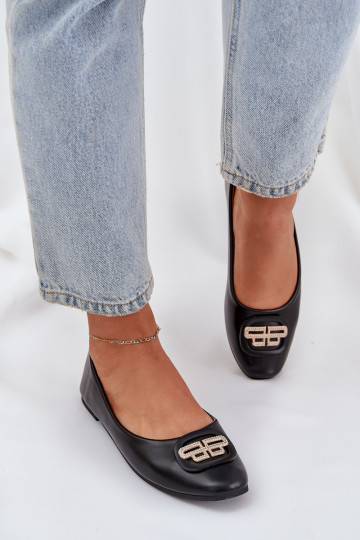 Balerínky Zapnuté rovnej podrážke s ozdobami čierna Ainoria