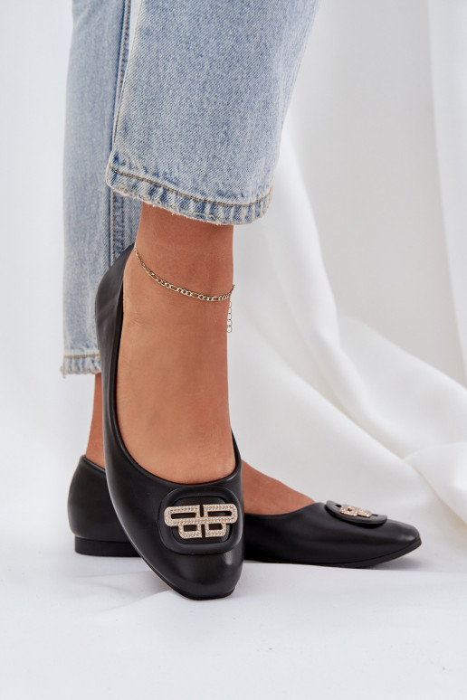 Balerínky Zapnuté rovnej podrážke s ozdobami čierna Ainoria