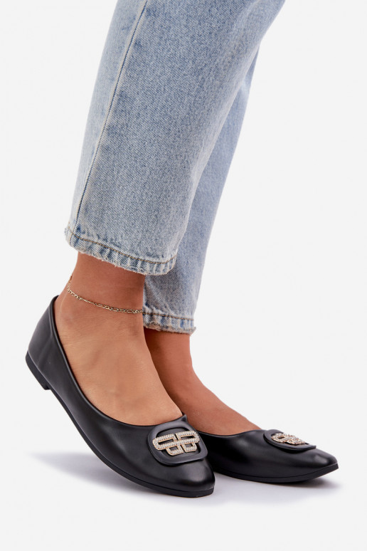 Balerínky Zapnuté rovnej podrážke s ozdobami čierna Ainoria