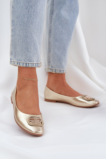 Balerínky Zapnuté rovnej podrážke s ozdobami zlatej farby Ainoria