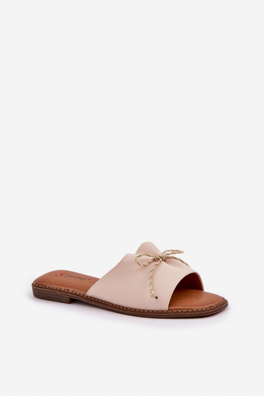 Papuče Zapnuté rovnej podrážke ozdobiť Kokardką béžová Deonelis Papuče Zapnuté rovnej podrážke ozdobiť Kokardką béžová Deonelis