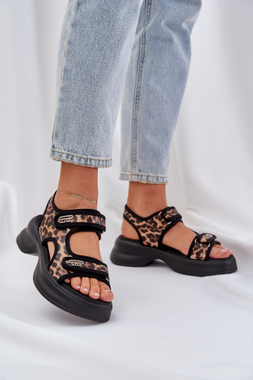 Eko Kožené Ľahké sandále s platformou so vzormi leopardej kožušiny Hnedá farba Deniffia 2