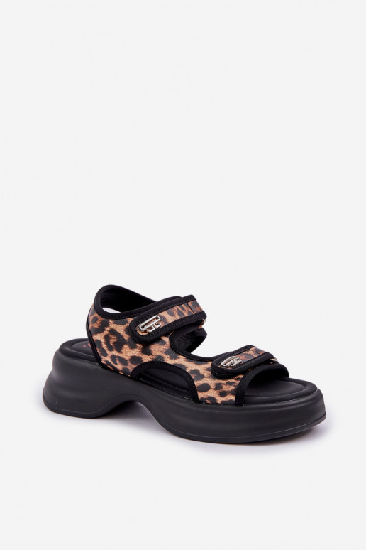 Eko Kožené Ľahké sandále s platformou so vzormi leopardej kožušiny Hnedá farba Deniffia
