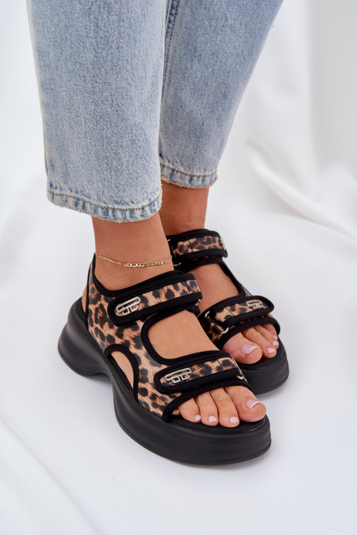 Eko Kožené Ľahké sandále s platformou so vzormi leopardej kožušiny Hnedá farba Deniffia