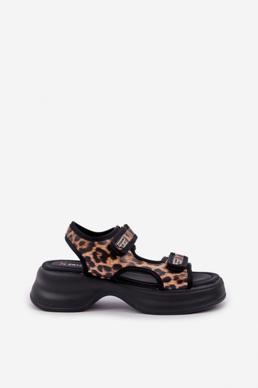 Eko Kožené Ľahké sandále s platformou so vzormi leopardej kožušiny Hnedá farba Deniffia
