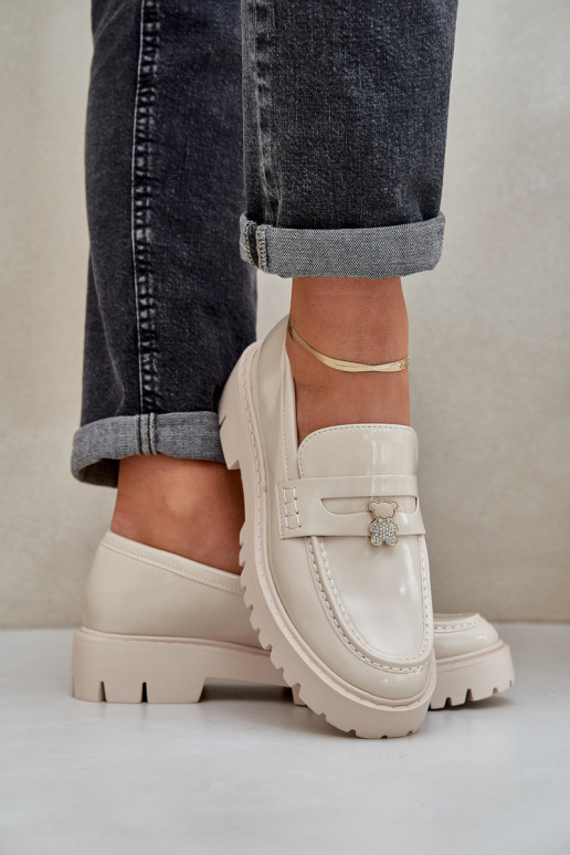 Lakované mokasíny Dámske Z Przypinką plyšové medvede béžová INulinea