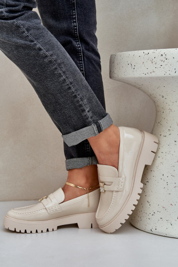 Lakované mokasíny Dámske Z Przypinką plyšové medvede béžová INulinea 2