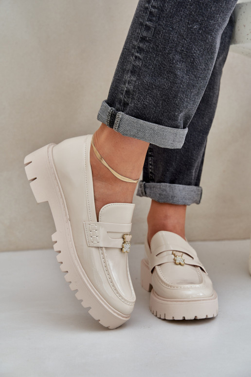 Lakované mokasíny Dámske Z Przypinką plyšové medvede béžová INulinea