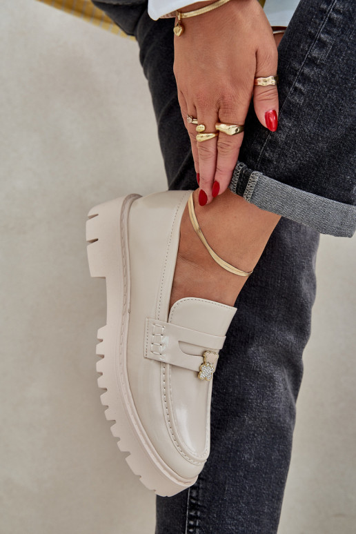 Lakované mokasíny Dámske Z Przypinką plyšové medvede béžová INulinea