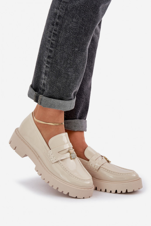 Lakované mokasíny Dámske Z Przypinką plyšové medvede béžová INulinea