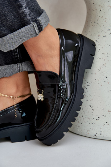 Lakované mokasíny Dámske Z Przypinką plyšové medvede čierna INulinea