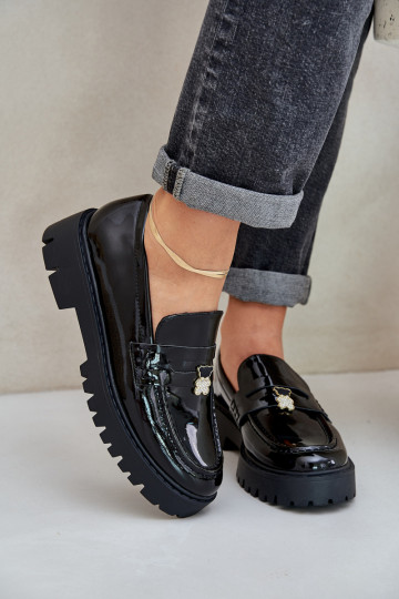 Lakované mokasíny Dámske Z Przypinką plyšové medvede čierna INulinea 2