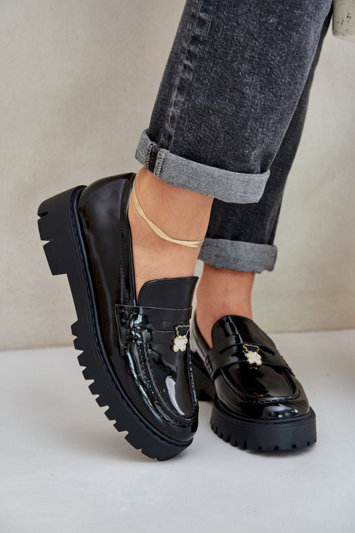 Lakované mokasíny Dámske Z Przypinką plyšové medvede čierna INulinea