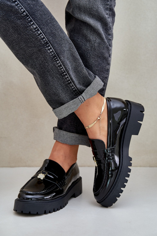 Lakované mokasíny Dámske Z Przypinką plyšové medvede čierna INulinea